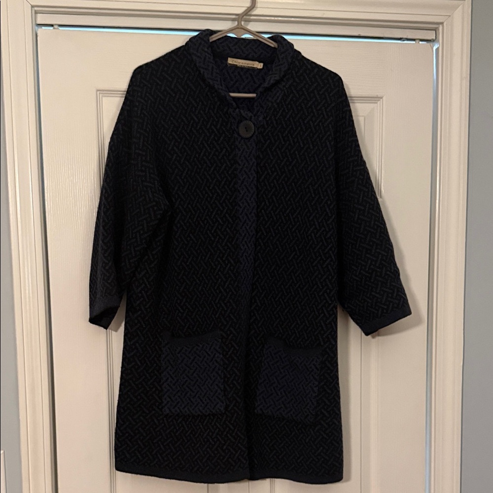 Black and Blue Textured Cardigan with Button Detail